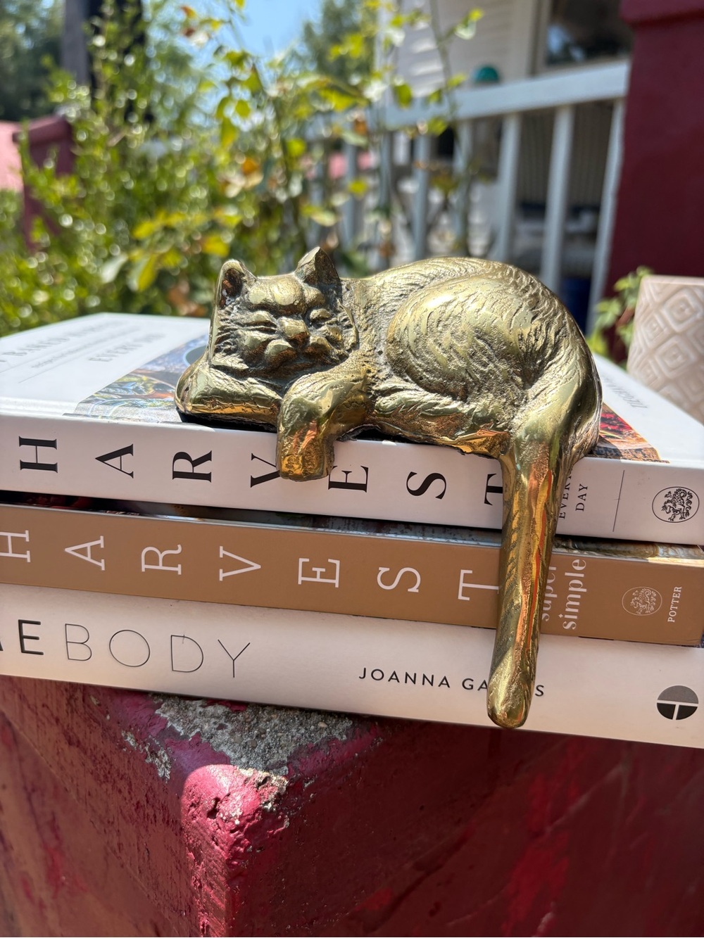 Vintage Brass Sleeping Cat Shelf Sitter